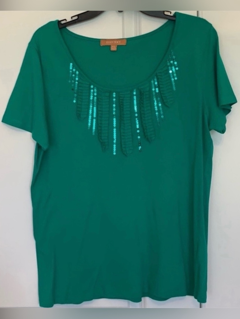 Ellen Tracy XL Emerald Green Sequined Blouse(NWOT)